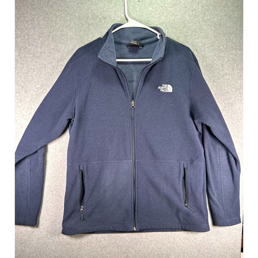 Wear*The North Face Mens Blue Solid FullZip Fleece Jacket Stand-Up Collar Size L